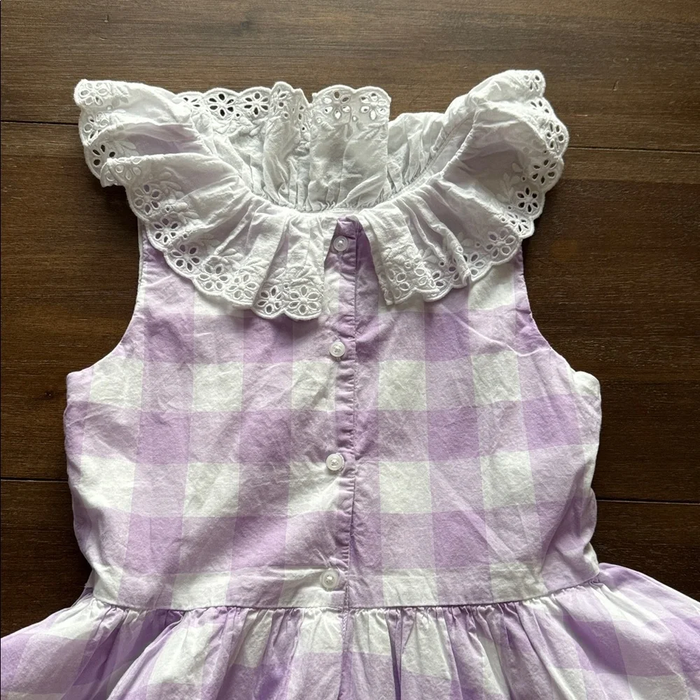 Sz 12 Janie and Jack checkered gingham lined cotton dress ruffle eyelet collar